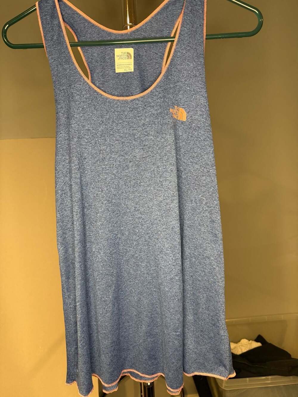 The North Face Women's Heather Blue Racerback Tank Top with Coral Trim, Size XL